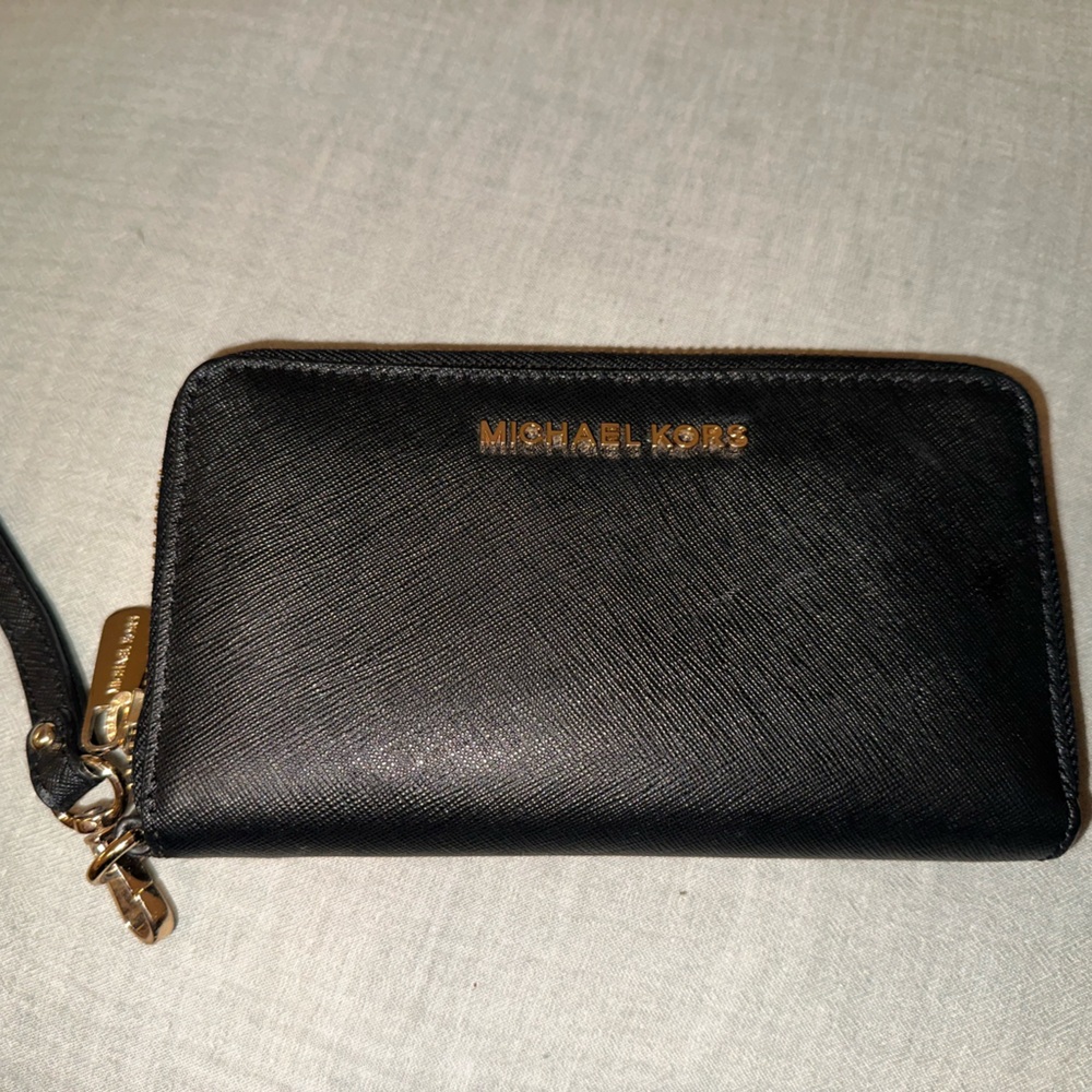 Michael Kors Black and Gold Wristlet
